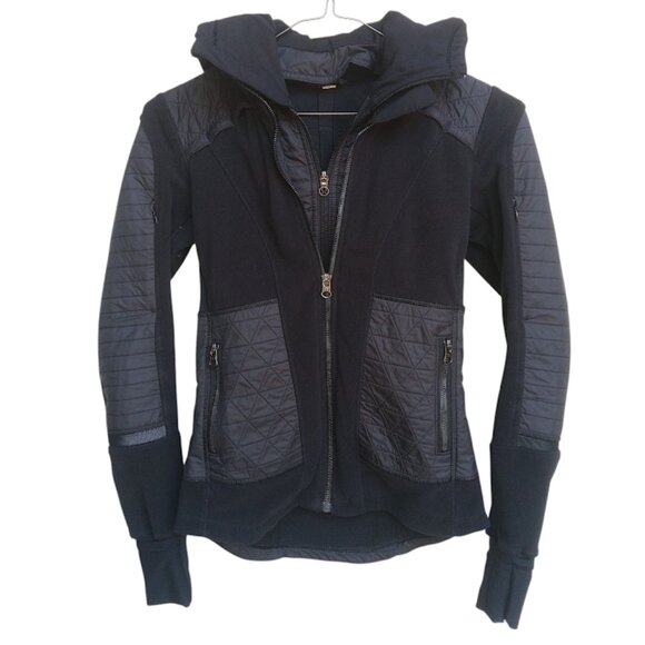 LULULEMON | 'Fleecy keen' Black Fleece Jacket  ZIp Up Fleece Removable Hood 4 - Picture 3 of 15